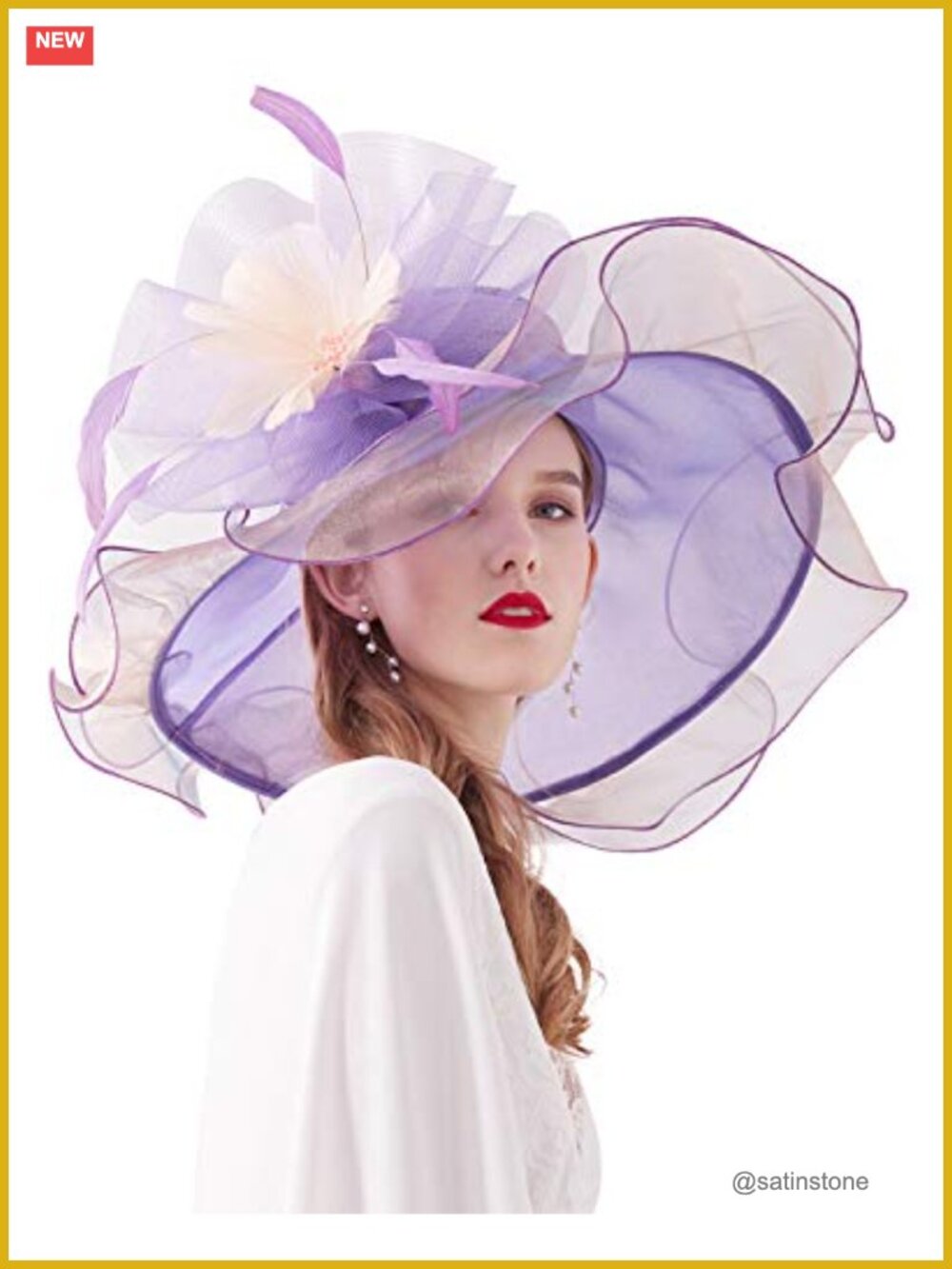 Organza Flower Fascinator Wide Brim Derby Church Tea Party Sun Hat
